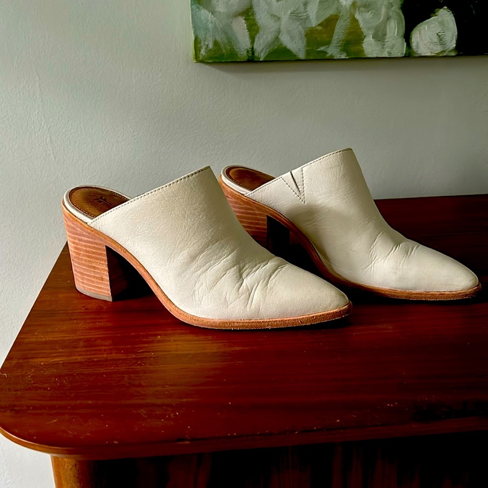 Frye white leather mules